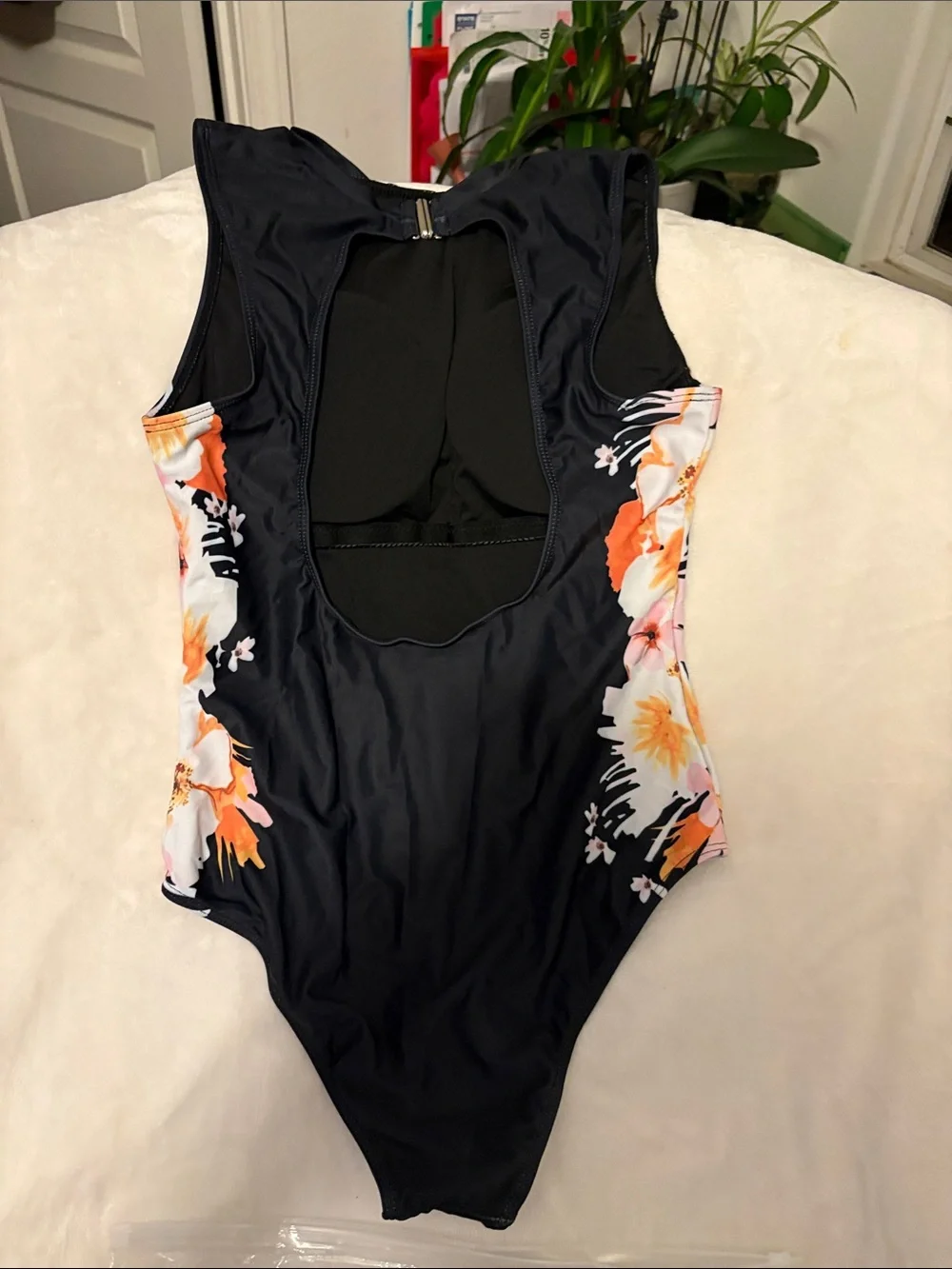 Women’s Floral-Side Black One-Piece Swimsuit
